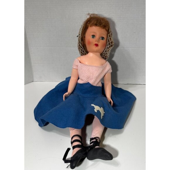Vintage 14" Doll Rubber 50's Poodle Felt Skirt Ballerina Jointed Knees 19" - Picture 2 of 8